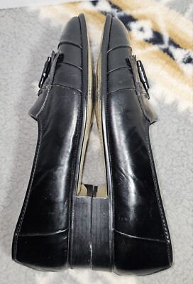 Vintage Stacy Adams Mens 9.5 M Black White Leather Tassel Kiltie Loafers Spain Stacy Adams Mens Size 9.5 M Tassel Kilt Slip On Loafer Shoes  main image 2
