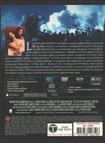 L'ultimo dei Mohicani - DVD in Italiano - Custodia Snapper - Picture 2 of 2