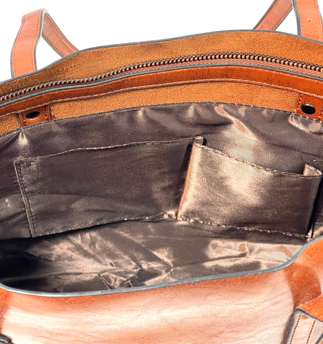 Faux Leather Crossbody Shoulder Bag for Women Large Brown Lining Cognac Color - Picture 14 of 15