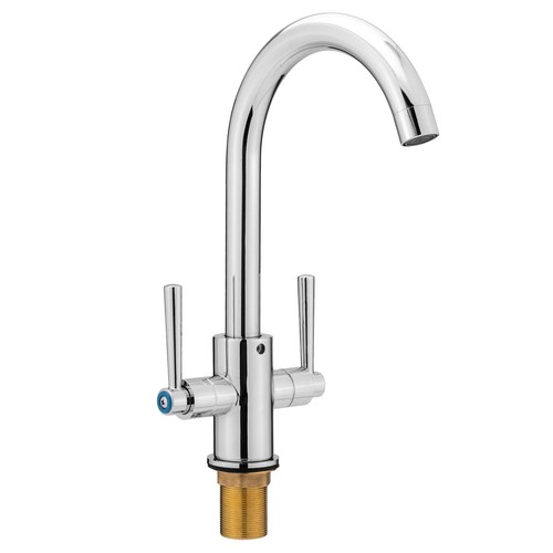 Dual Handle Kitchen Sink Faucet One Hole Swivel Spout Hot Cold Water Mixer Tap - Picture 9 of 12