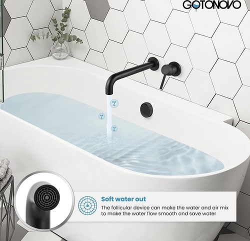 Contemporary Bathroom Faucet Single Handle Wall Mounted Black Matte - A0049 - Picture 4 of 9