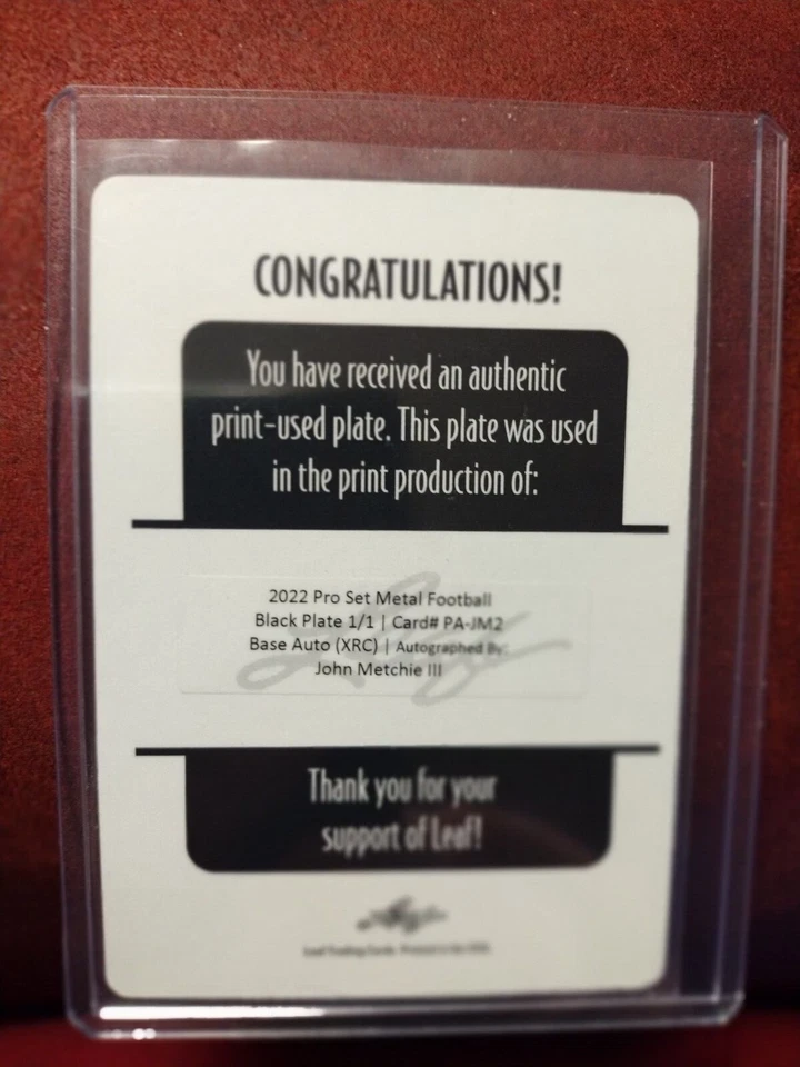 2022 Pro Set John Metchie Authentic Print Used Black Plate Auto 1/1  💋 - Image 2 of 2