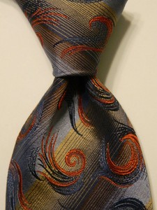 TINO-COSMA-Men-039-s-100-Silk-Necktie-ITALY-Designer-Geometric-Blue-Orange-Gold-EUC