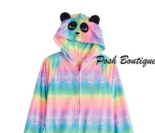 Girls Panda One Piece Pajamas Union Suit Hoodie 6 8 10 12 14 Halloween Costume - Picture 2 of 3