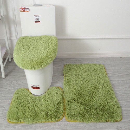 Bathroom Non-Slip Plush 3Pcs/Set Pedestal Rug+Lid Toilet Cover+Bath Mat Washable - Picture 15 of 40