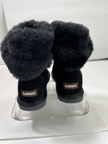 New Lamo Black Suede Boots Girls Size 2 US Faux Fur Cuff Cold Weather  - Picture 3 of 12