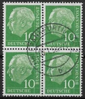 Federal Republic 1954 O Mi 183 Theodor Heuss 10Pf postage stamps block of four VB block of 4 0181E