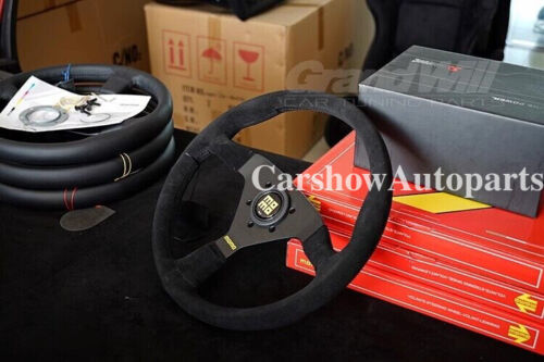 MOMO MonteCarlo 350mm 14' Suede Leather High quality Black Sport Steering Wheel - Picture 2 of 5