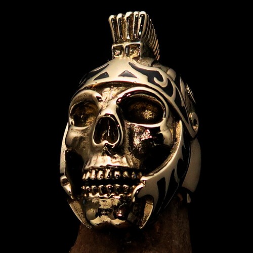 MENS BIKER SKULL RING ROMAN SKULL CENTURIO, BLACK ORNAMENTS SIZE 7 - SOLID BRASS - Picture 7 of 7