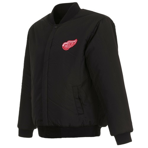 NHL Detroit Red Wings JH Design Wool Reversible Jacket Black 2 Front Logos - Picture 3 of 5