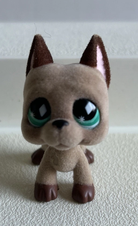 Littlest Pet Shop Lps #636 Brown Fuzzy Flocked Great Dane Dog Diamond Teal Eyes - Image 2 of 4