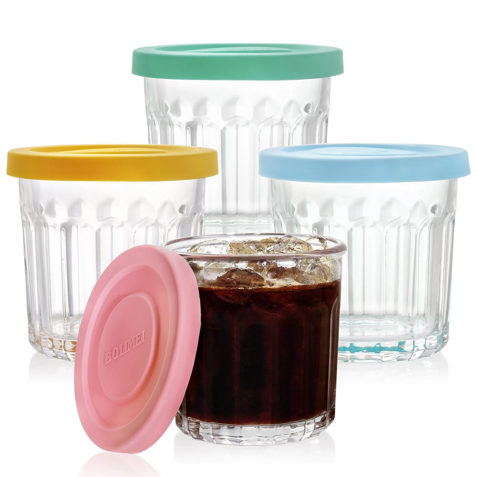 4 Pack 13Oz Working Glass Jar with Leakage Proof Lid, 400ml French Jelly Jar ...
