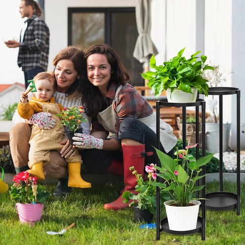 2 Tier Round Tall Metal Plant Stand indoor outdoor, Rustproof Round Planter D... - Bild 3 von 7