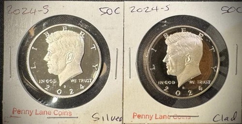 2024-S Kennedy Half Dollar Proof .999 Silver & Clad 2 Coin Lot From Proof Sets