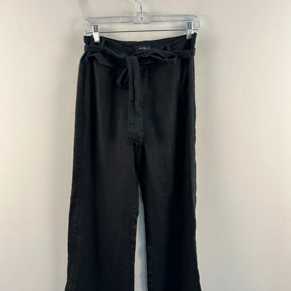 Twenty One Mujer Pantalones Medianos Lino Negro 32" Bolsillos Entrepierna Corbata Cinturón 20207 Foto 3 de 4