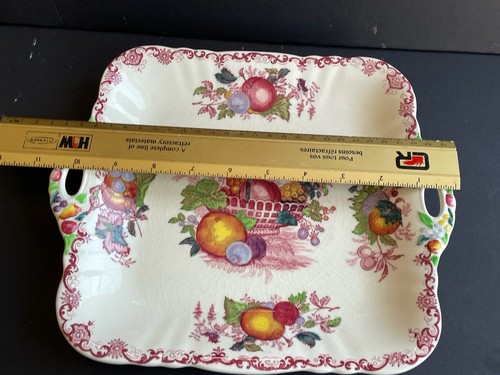 "Plato cuadrado para pasteles con mango de cesta de frutas de piedra de hierro de Mason 10 1/2"" pintado a mano" - Imagen 3 de 6