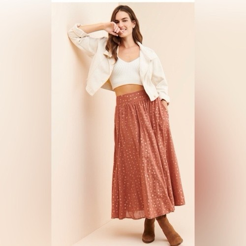 Anthropologie Skirt XS Brown Terra Cotton Linen Kaley Shimmer Maxi Skirt Boho - Picture 1 of 12