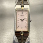 Seiko Watch Women 13mm Pink Dial Silver Tone Rectangle 2E20-0AY0 New Battery VTG