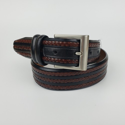 Allen Edmonds Belt Black Mahogany Leather Triple Braid Inlay Mens 32 Dress Belt - Picture 1 of 14
