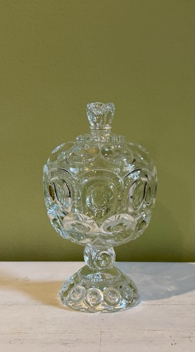 Le Smith 8" Klarglas Mond und Sterne Deckel Kompott Süßigkeiten Schale-Vintage - Bild 1 von 11