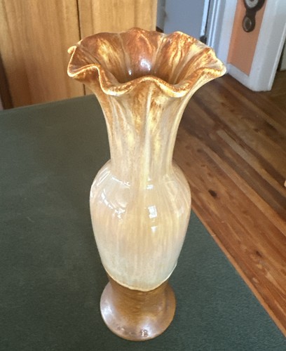 VASE Royal Haeger USA Art Pottery Brown Dip Tall Ruffle Top Vintage 11” Tall - Picture 8 of 9