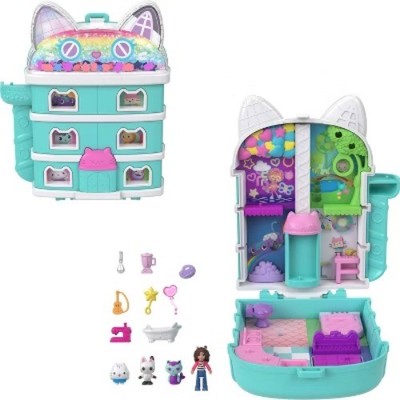 Polly Pocket Gabby's Dollhouse Compact Playset with 9 Accessories & Cat Pet