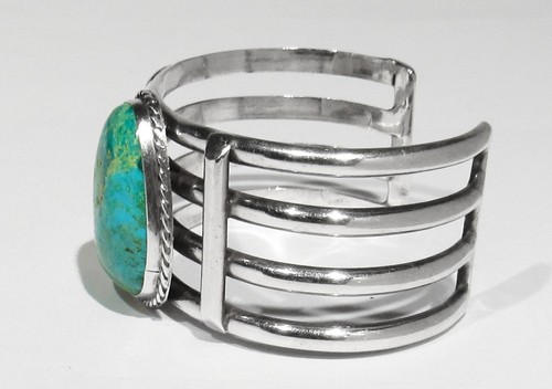 GROSSES ALTES 50er Navajo 56,6 g 925 Silber grün Tiffany Mine Türkis Armband 6 1/4" - Bild 6 von 9
