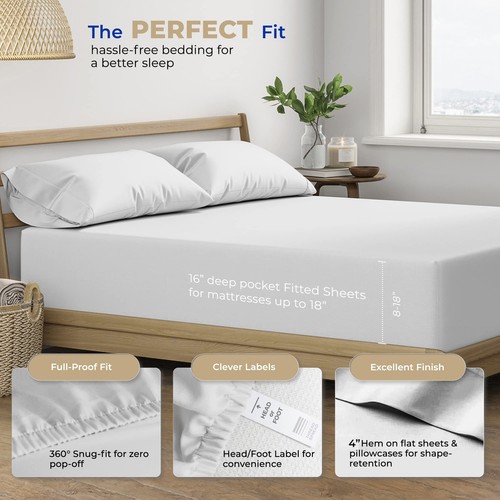 100 Cotton Sheets for Queen Size Bed 400 Thread Count 4Piece Cotton Sheet Set - Picture 4 of 7