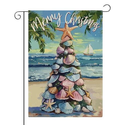 Merry Christmas Tree Beach Decorative Garden Flag,Beach Coastal Christmas Dec... - Picture 1 of 6