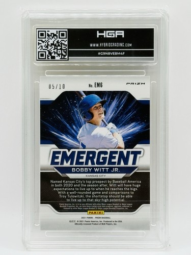 Bobby Witt Jr. 2021 Panini Prizm Emergent 5/10 Gold #EM6 Graded HGA 10 Pristine - Picture 2 of 6