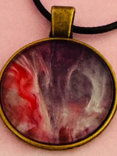 One of a kind Hand-Painted Fluid Art Round Cabochon Necklace - Picture 4 of 6