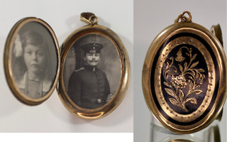 📿 Antikes Medaillon Schaumgold 585 geprüft Schwarzemail Fotos WK I ca. 11 2g