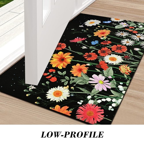 Spring Summer Floral Door mats, Flowers Low Profile Rug Washable Indoor Outdoor - Picture 8 of 9