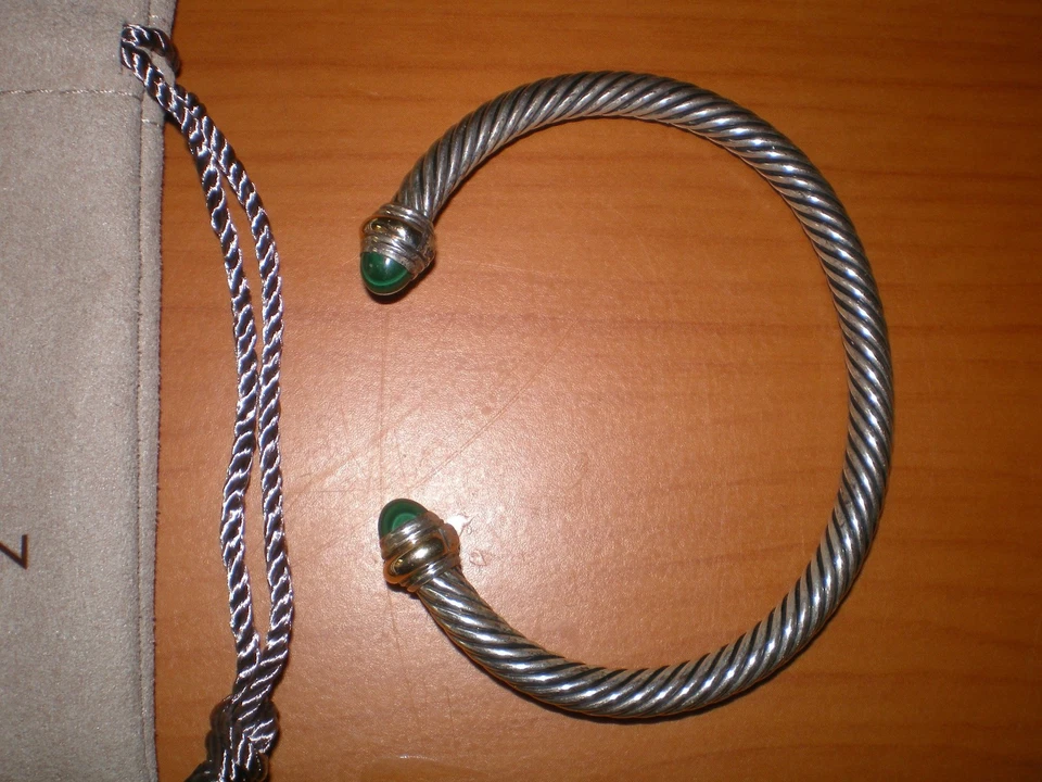 Brazalete David YURMAN Cable MALAQUITA Plata de Ley 925 y Oro 14 kt ~ 29,7 gr Foto 4 de 4