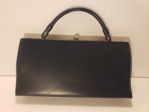 Vtg Theodor California Navy Patent Leather Rectangular Handbag, Clutch Bag Purse - Picture 2 of 10