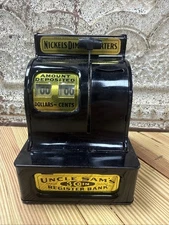 Uncle Sam's 3 Coin Register Bank Black Original Tested Working Japan Vintage