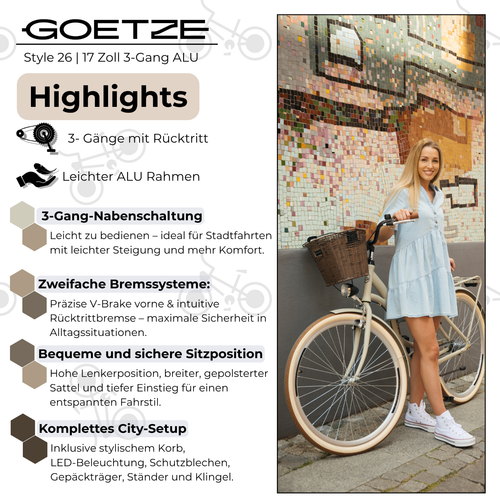 Goetze Style 26 Zoll 3 Gang ALU Citybike Damen Fahrrad LED mit Rücktritt & Korb! - Bild 23 von 129