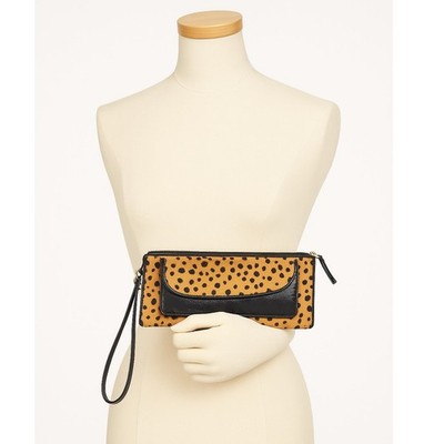 Talbots Animal Print Haircalf Clutch with Black Patent Trim Wristlet Purse 