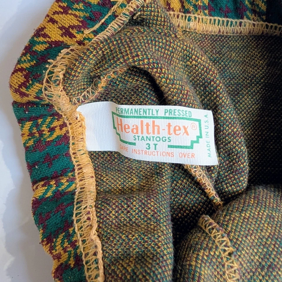 Pantalones acampanados vintage años 70 Health-Tex niños pantalones campana estampado hippie niño pequeño 3T Foto 3 de 4