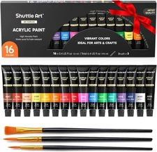 16-Color Acrylic Paint Set - Premium, Non-Toxic, Rich Pigments for Artists