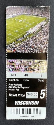 2003 NCAA Football Wisconsin vs Penn State Nittany Lions Ticket Stub 10/4/03 - Picture 1 of 2