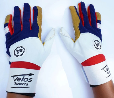 Kids Baseball Batting gloves Velos Sports  Durable Genuine Leather Tan/red/blue