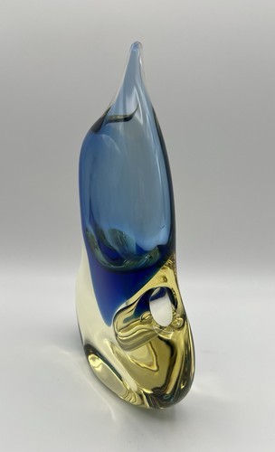 Vintage Zelezny Brod Sklo Blue Yellow Art Glass Vase Czech Miloslav Klinger ZBS - Picture 6 of 11