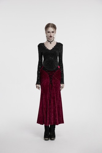 Punk Rave Women Black Gothic Punk V-Neck Lace Rose Pattern Shirt Slim Fit Tops - Picture 11 of 27