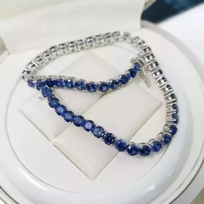 9Ct Round Cut Lab Created Sapphire Women's Tennis Necklace 14K White Gold Plated
