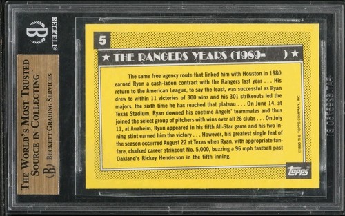 1990 Topps Tiffany Rangers Nolan Ryan #5 BGS 9,5 - Imagen 2 de 2