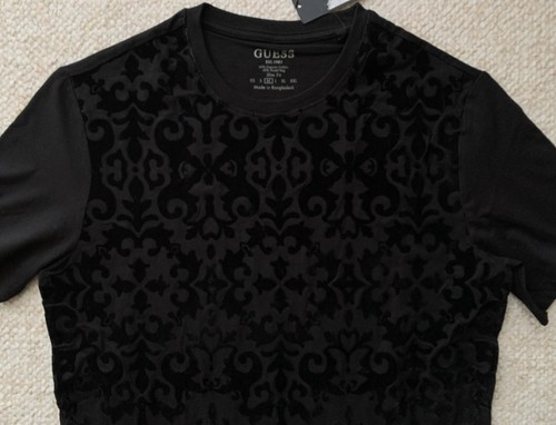 Guess Men Flock T-shirt, Front Ornate Jet Black, Organic Cotton, Sz M Slim Fit - Picture 3 of 10