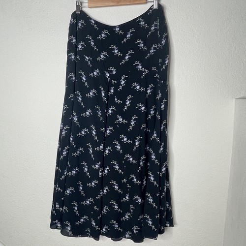 Jones New York 100 % Seide Blumen Maxirock Gr. 14 Whimsigoth Fee Grunge schwarz - Bild 2 von 11