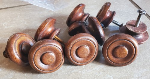 9 Vtg Mahogany Drawer Pulls 1.75 Inch Round Cabinet Knobs Turned w Screws - Picture 17 of 17