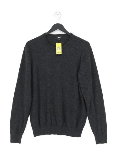 Uniqlo Damen Pullover L schwarz 100% Wolle Rundhals Pulli
